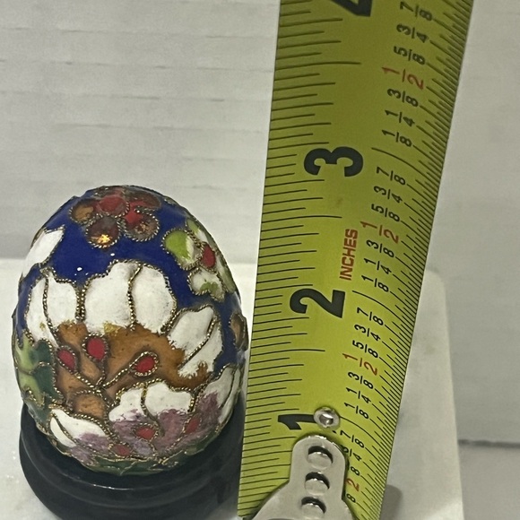 Asian Blue Cloisonne Enameled Porcelain Decorative Egg with Stand - Picture 5 of 6